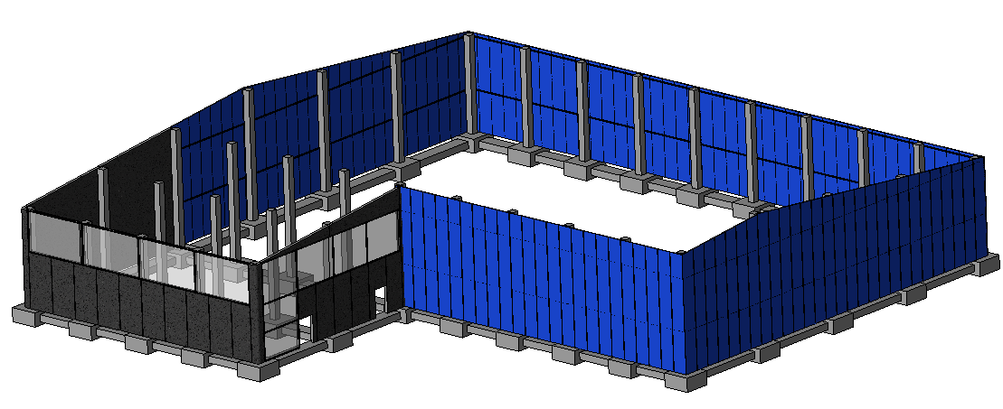  3D model of the industrial building's structure and façades